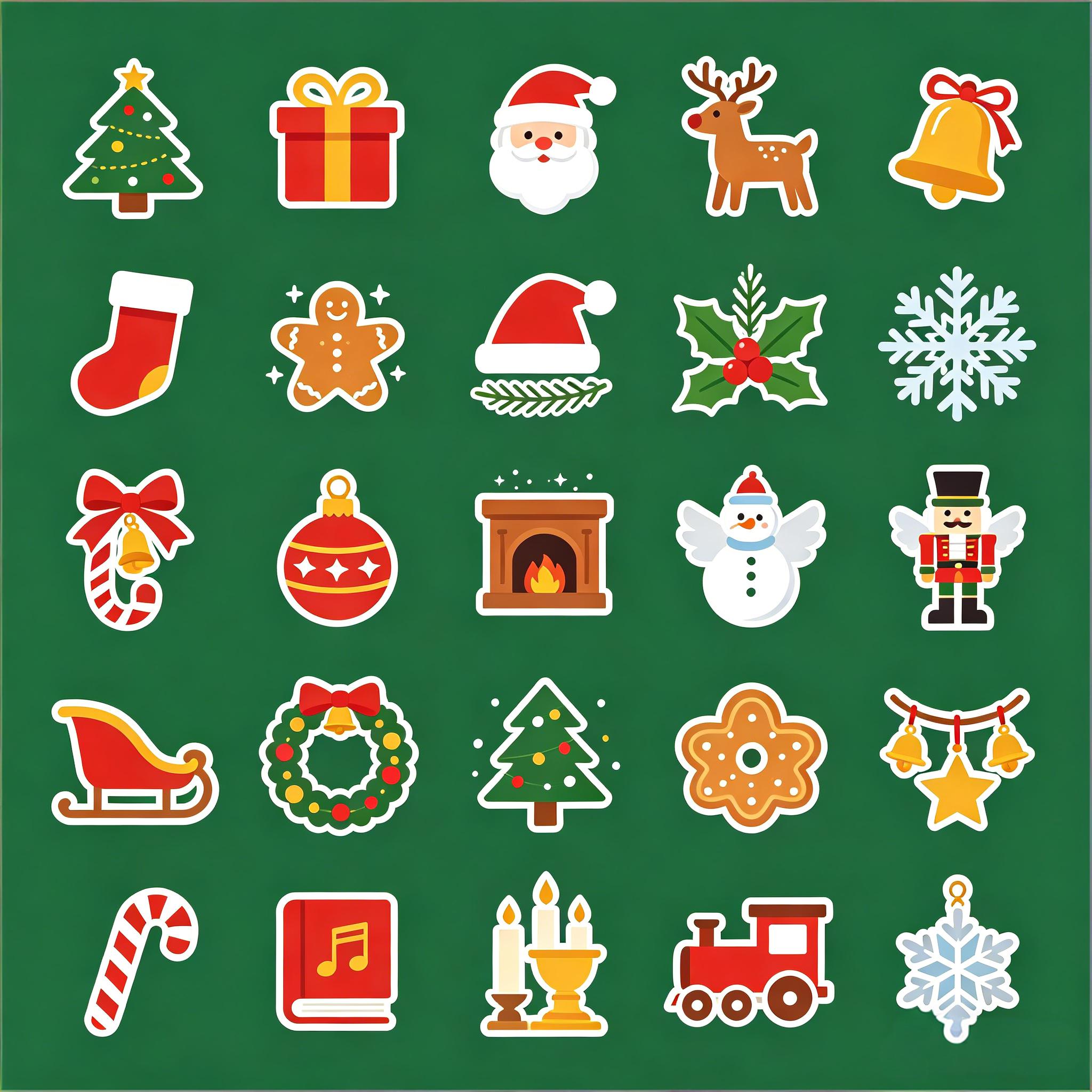 圣诞主题扁平贴纸风图标套装