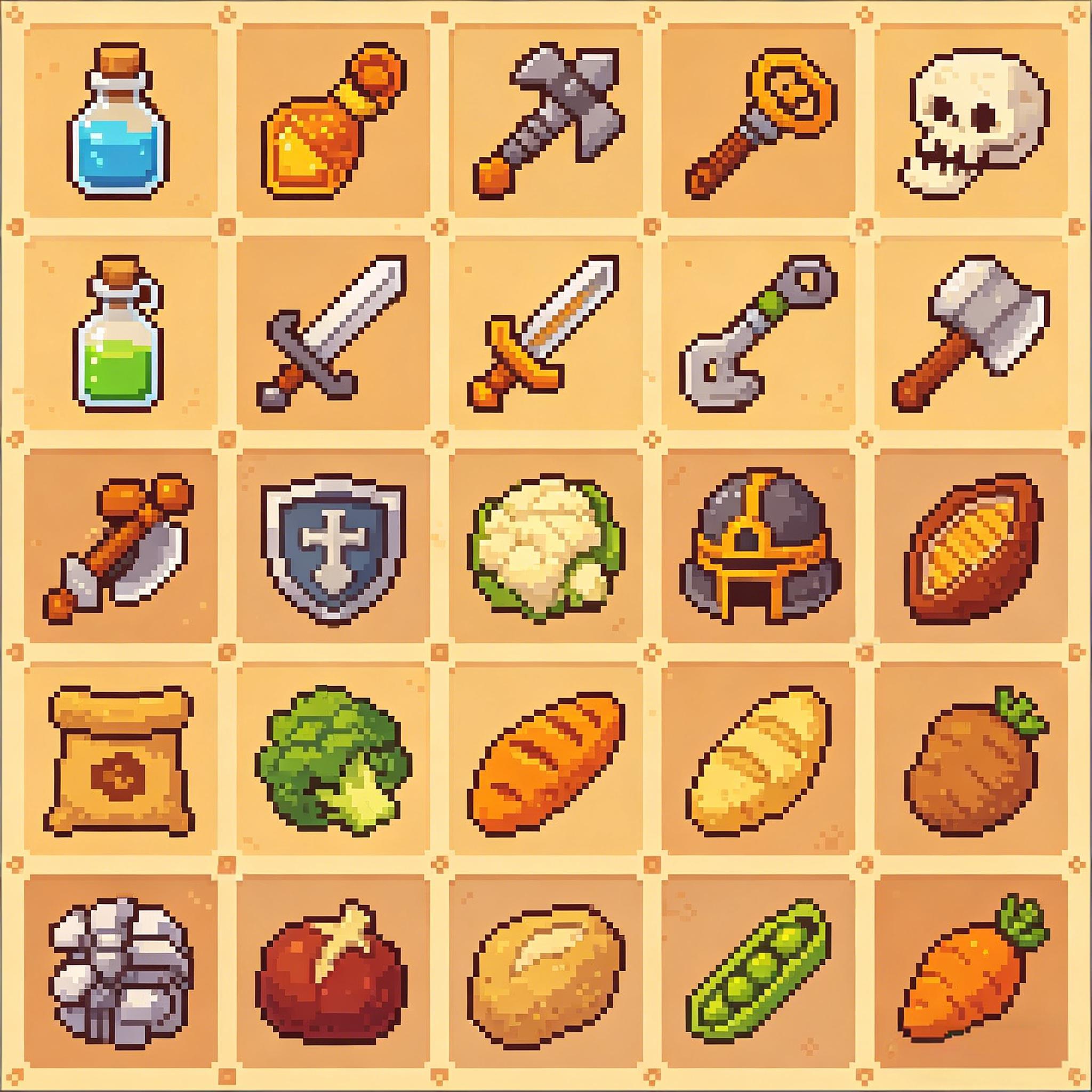 复古像素风生存冒险游戏道具图标套装