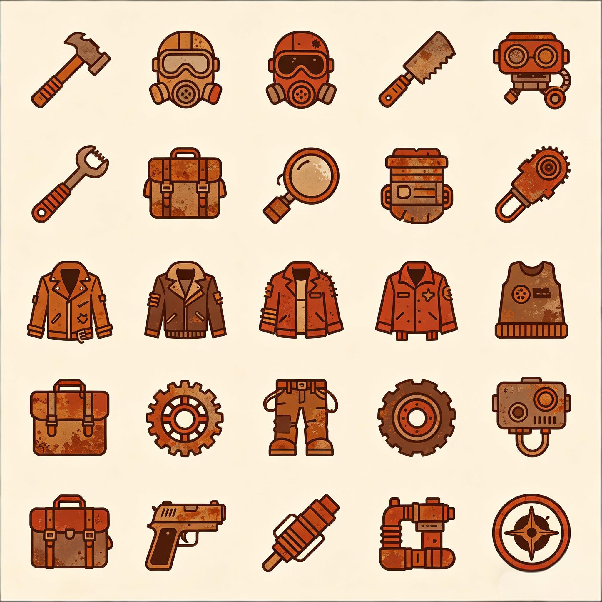 复古废土风生存装备图标集