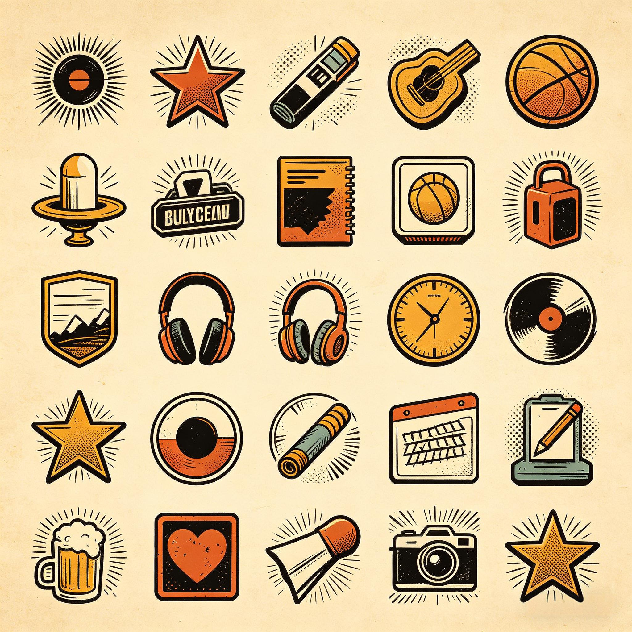 复古美式波普风生活元素图标套装