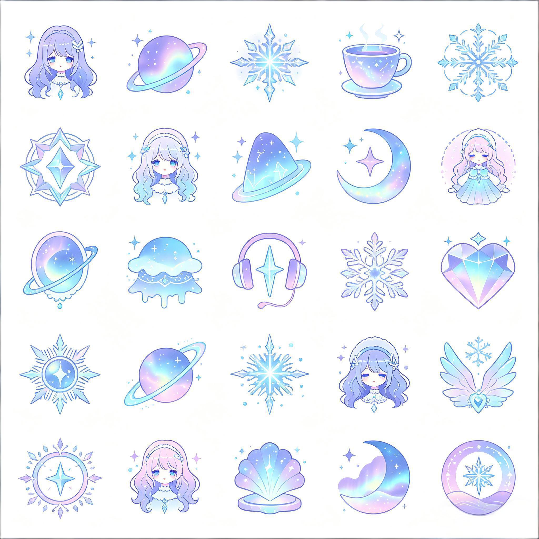 幻彩蓝紫冰雪少女风图标集