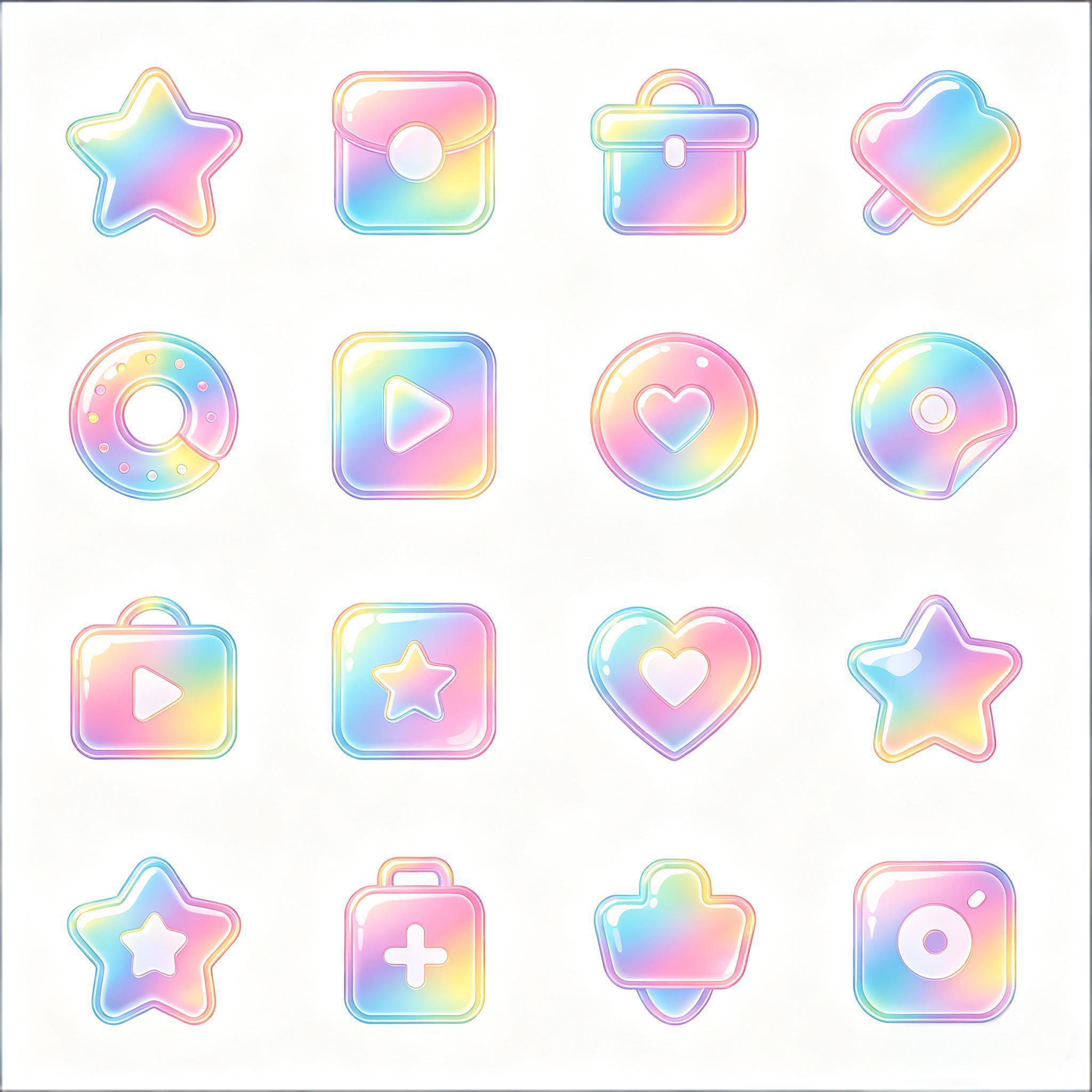 彩虹渐变果冻风通用图标套装