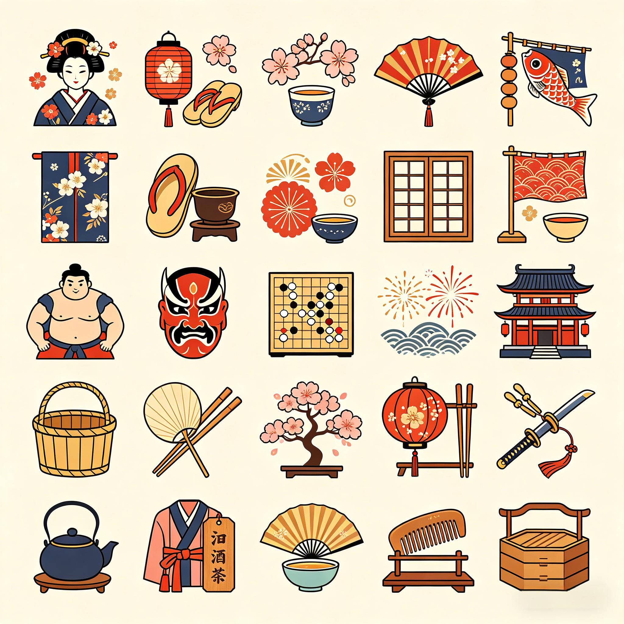 日式传统和风文化图标套装