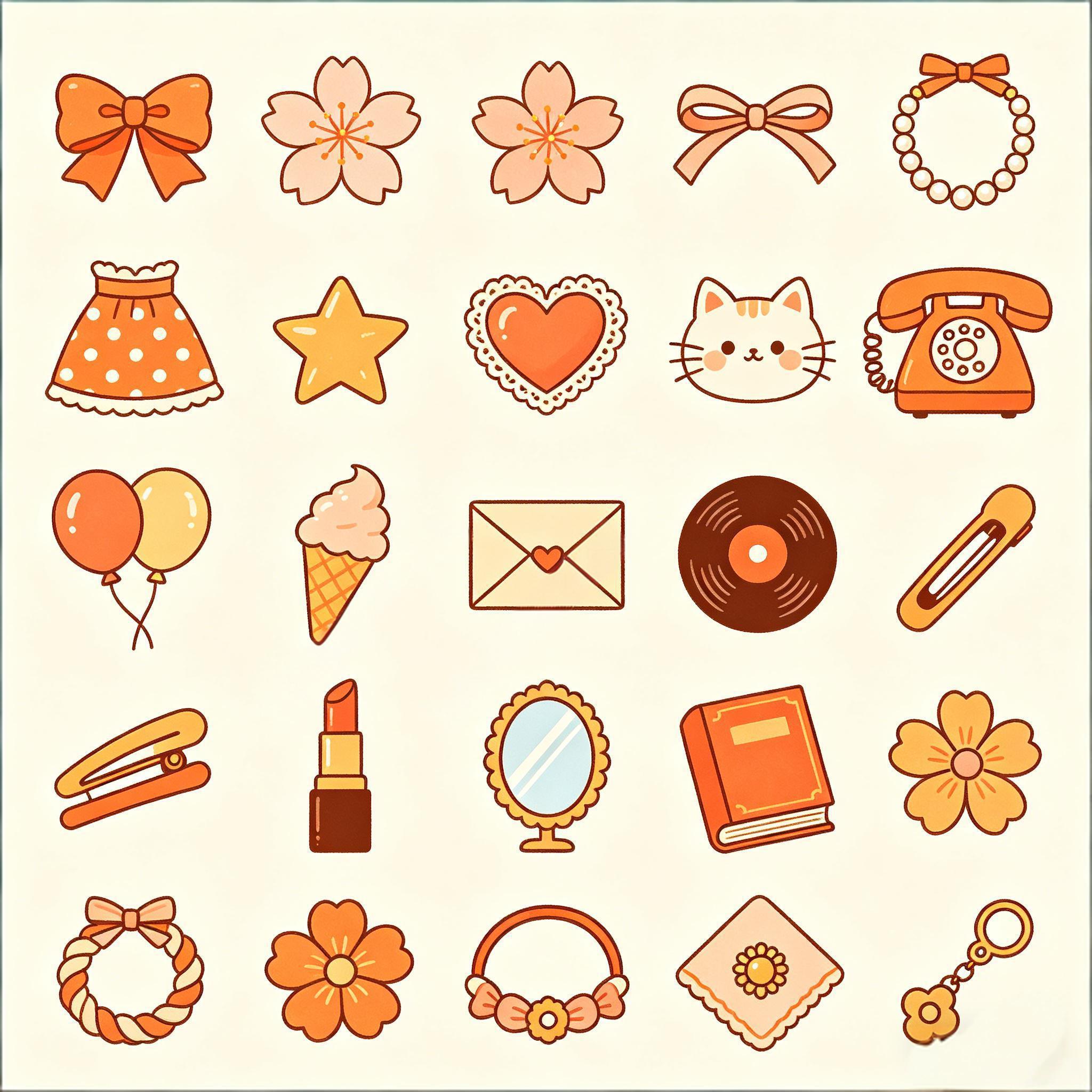 暖橙复古少女风图标集