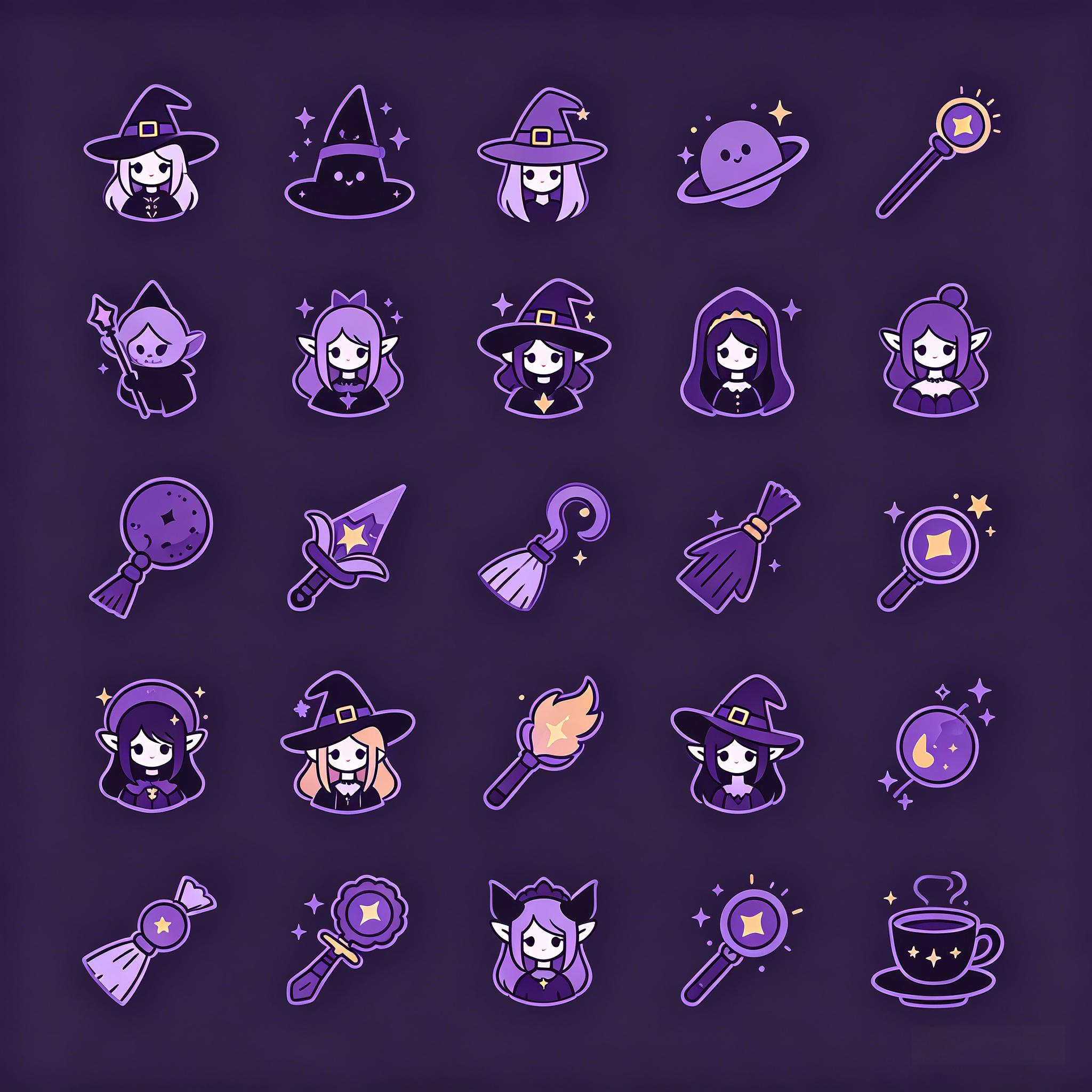 暗紫系魔法小女巫图标集