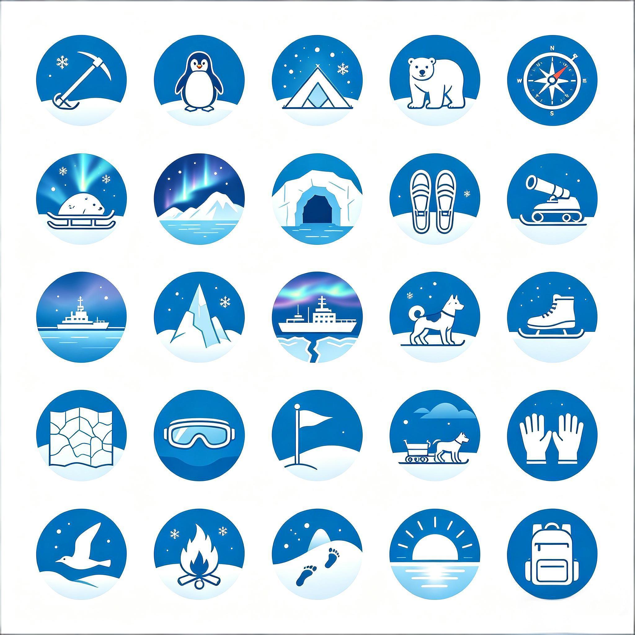 极地探险主题蓝色图标套装