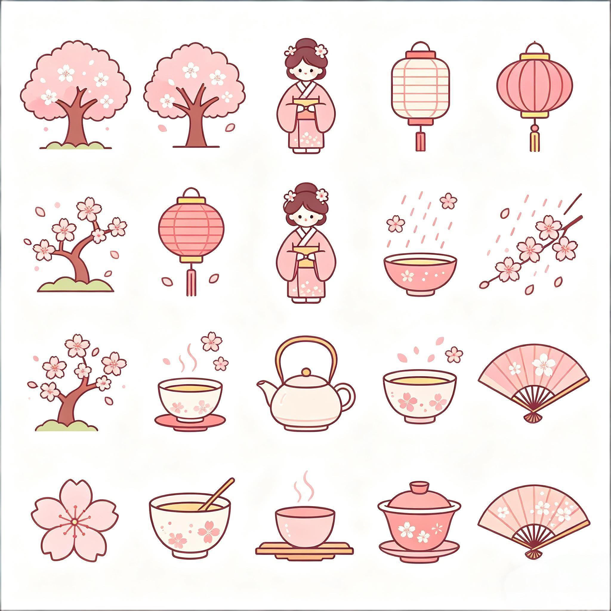 樱花季和风粉调极简图标套装