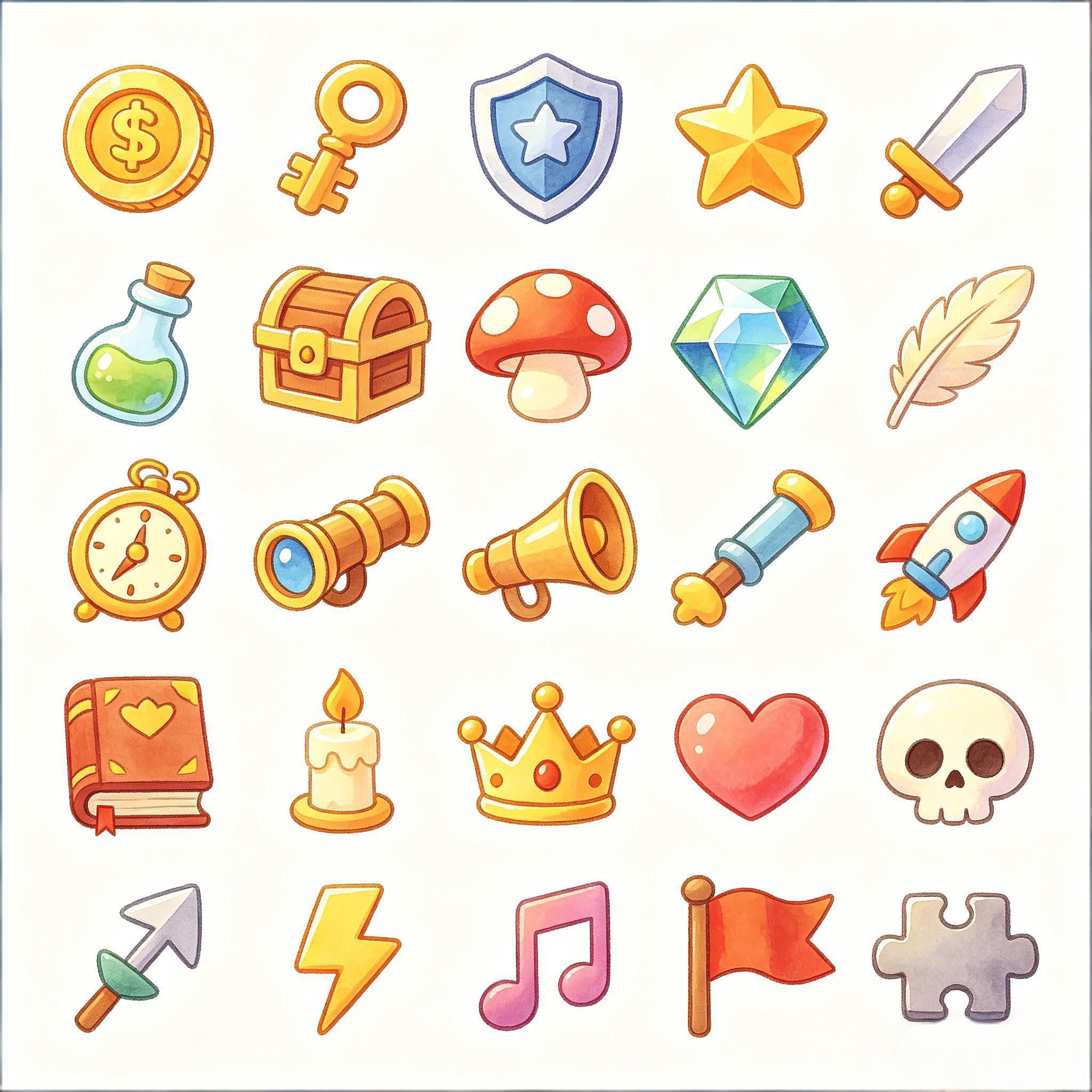 水彩风冒险游戏道具图标套装