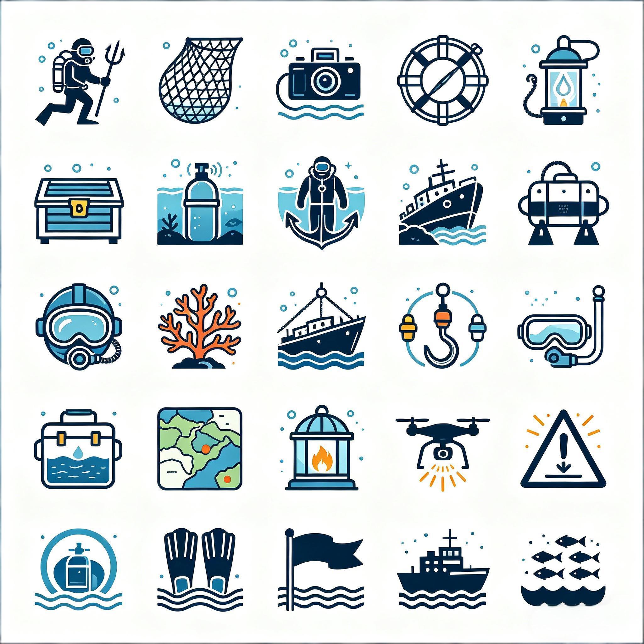 海洋潜水与探险主题图标套装
