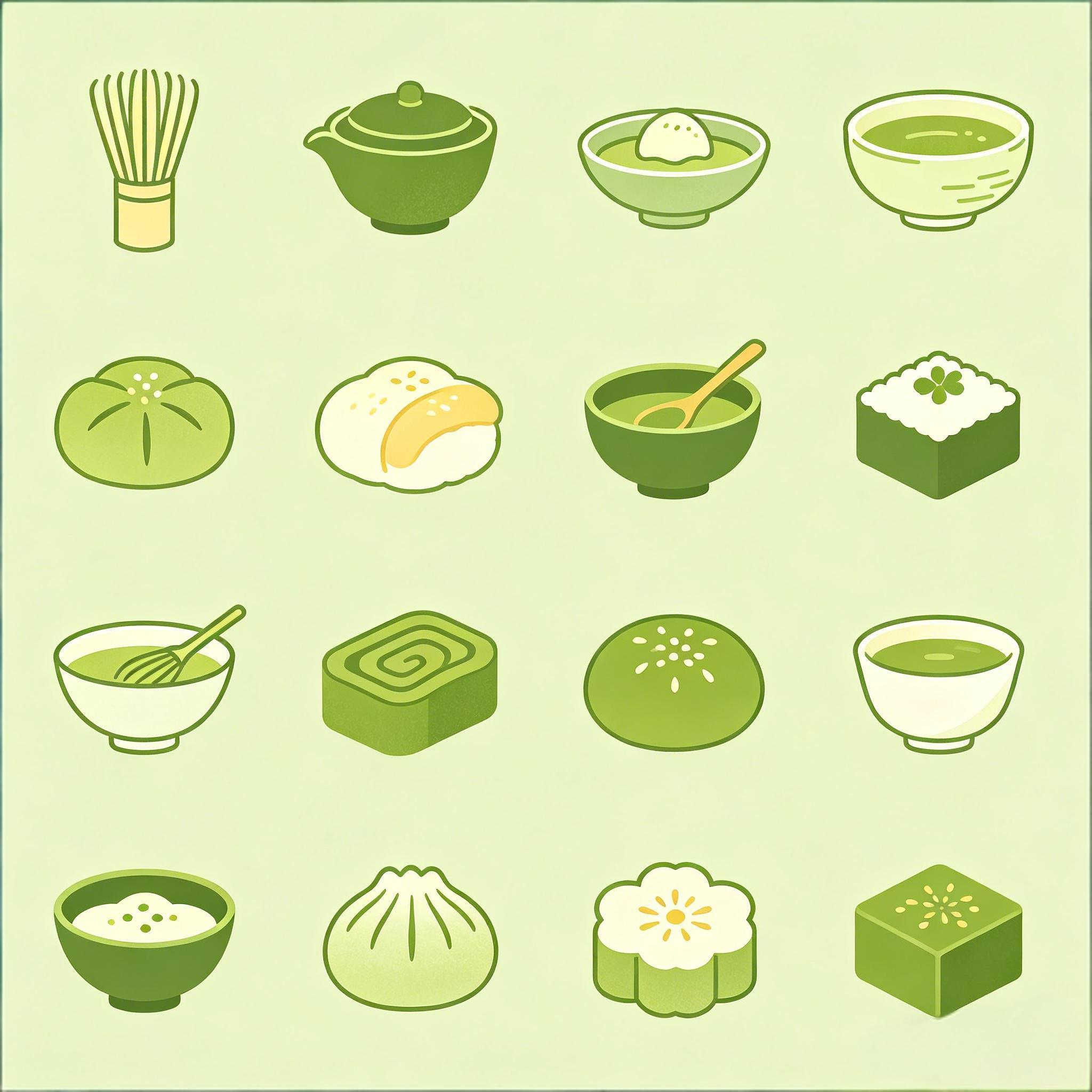 清新抹茶风日式茶点图标套装