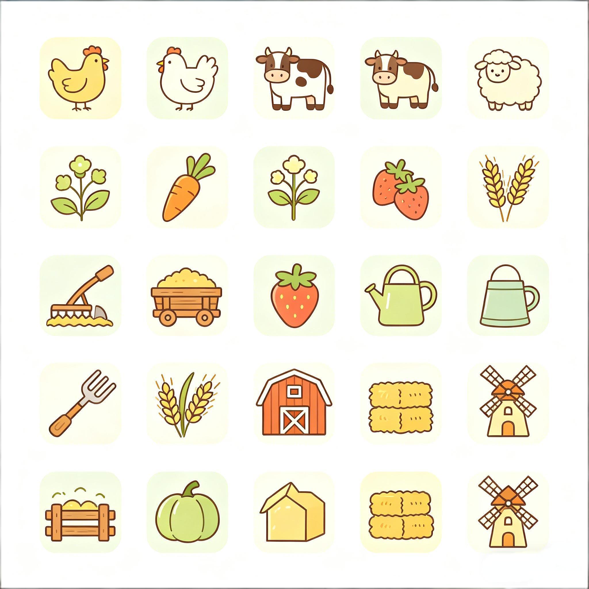 清新治愈风农场生活图标套装
