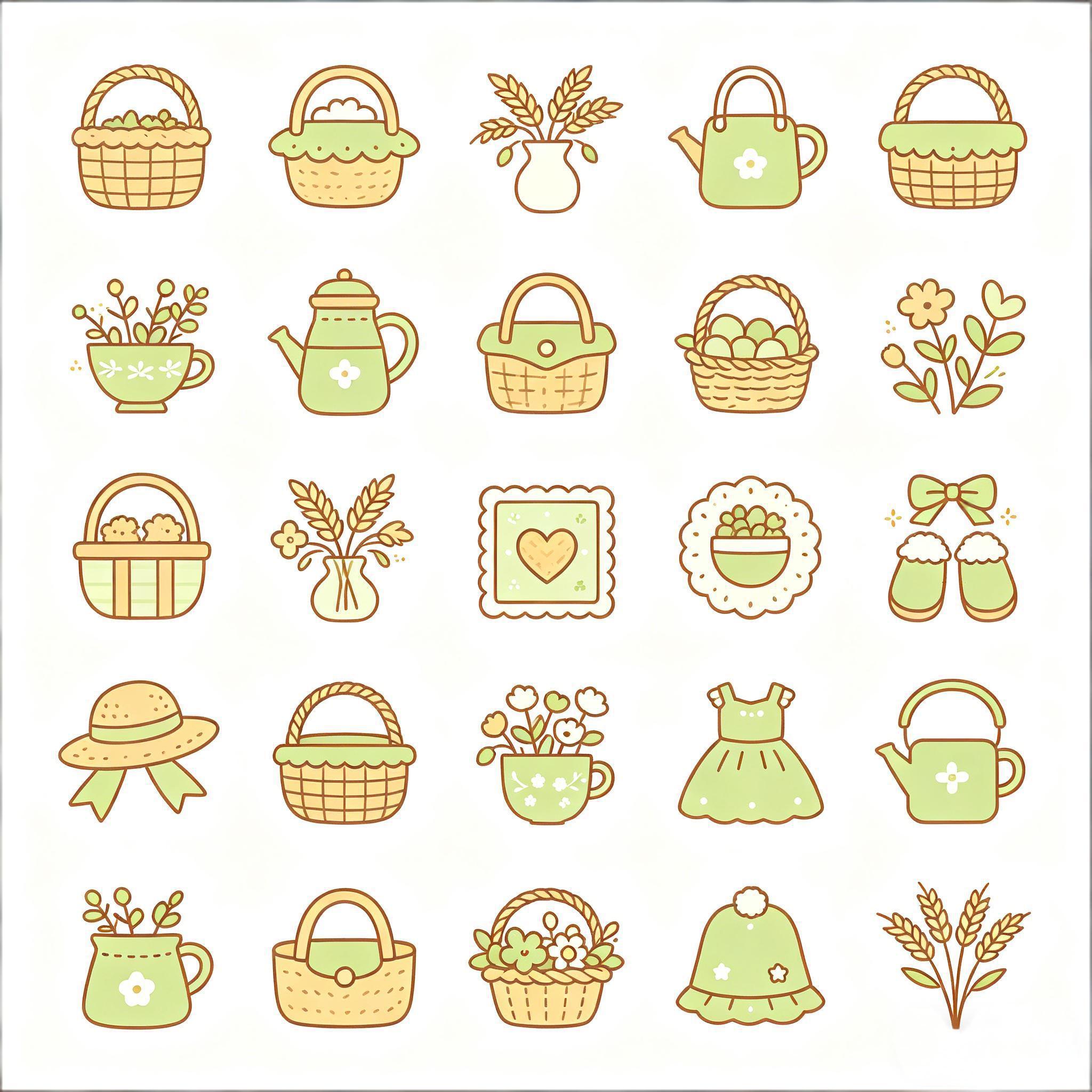 清新浅绿田园野餐风图标集