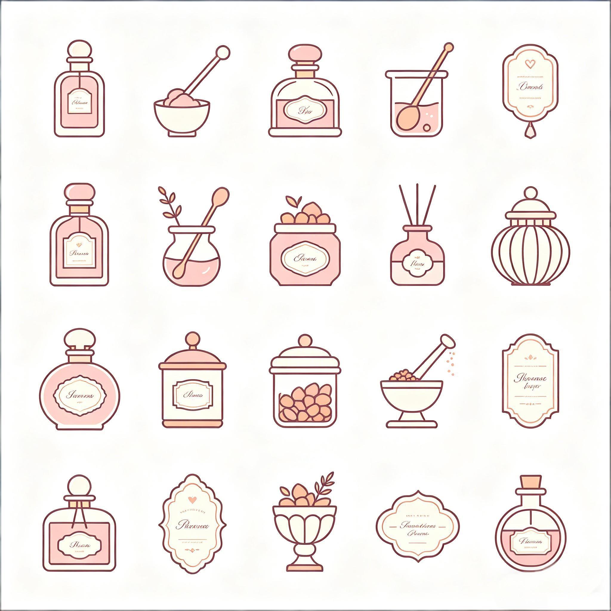 温柔粉调香氛美妆图标集