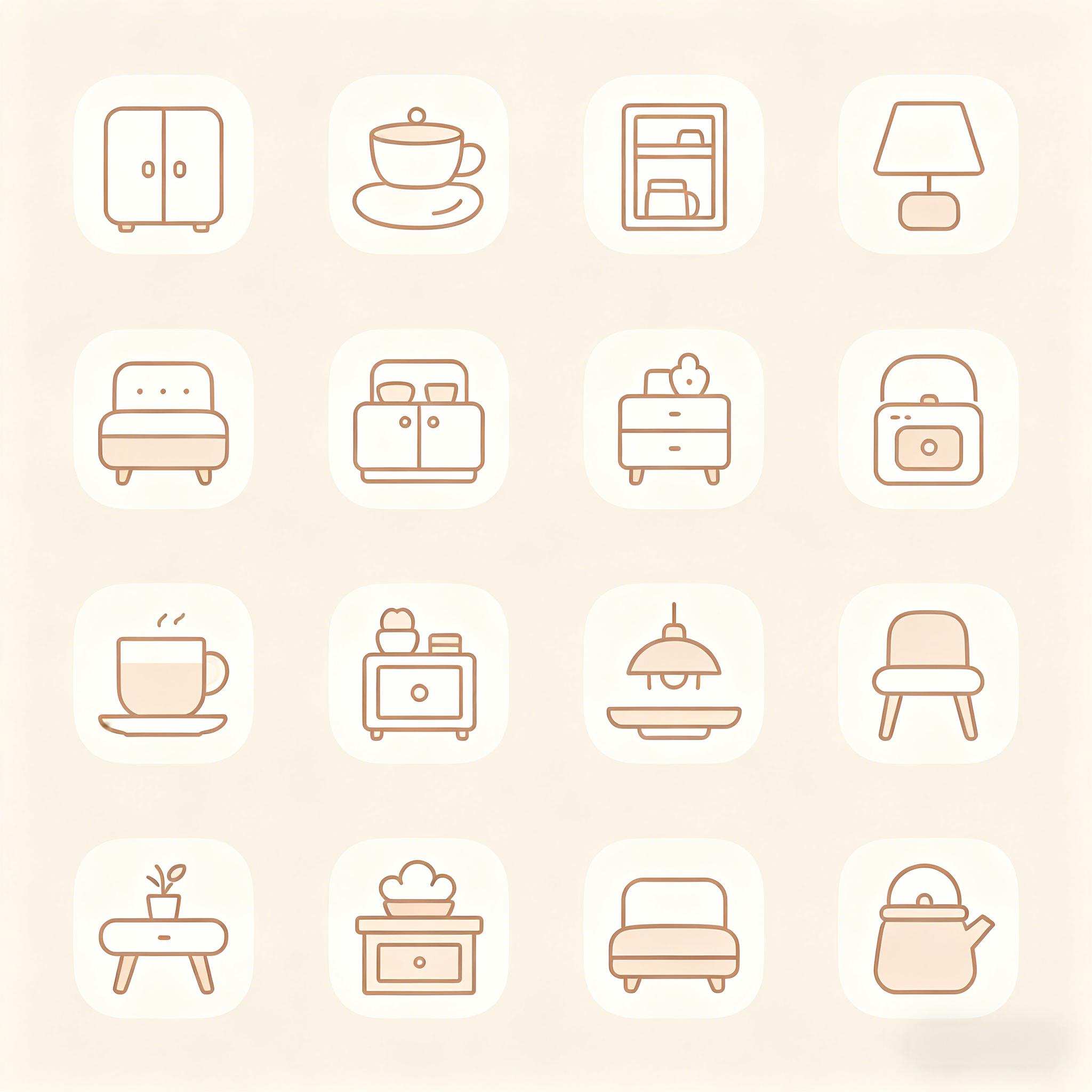 温柔莫兰迪家居线稿图标集