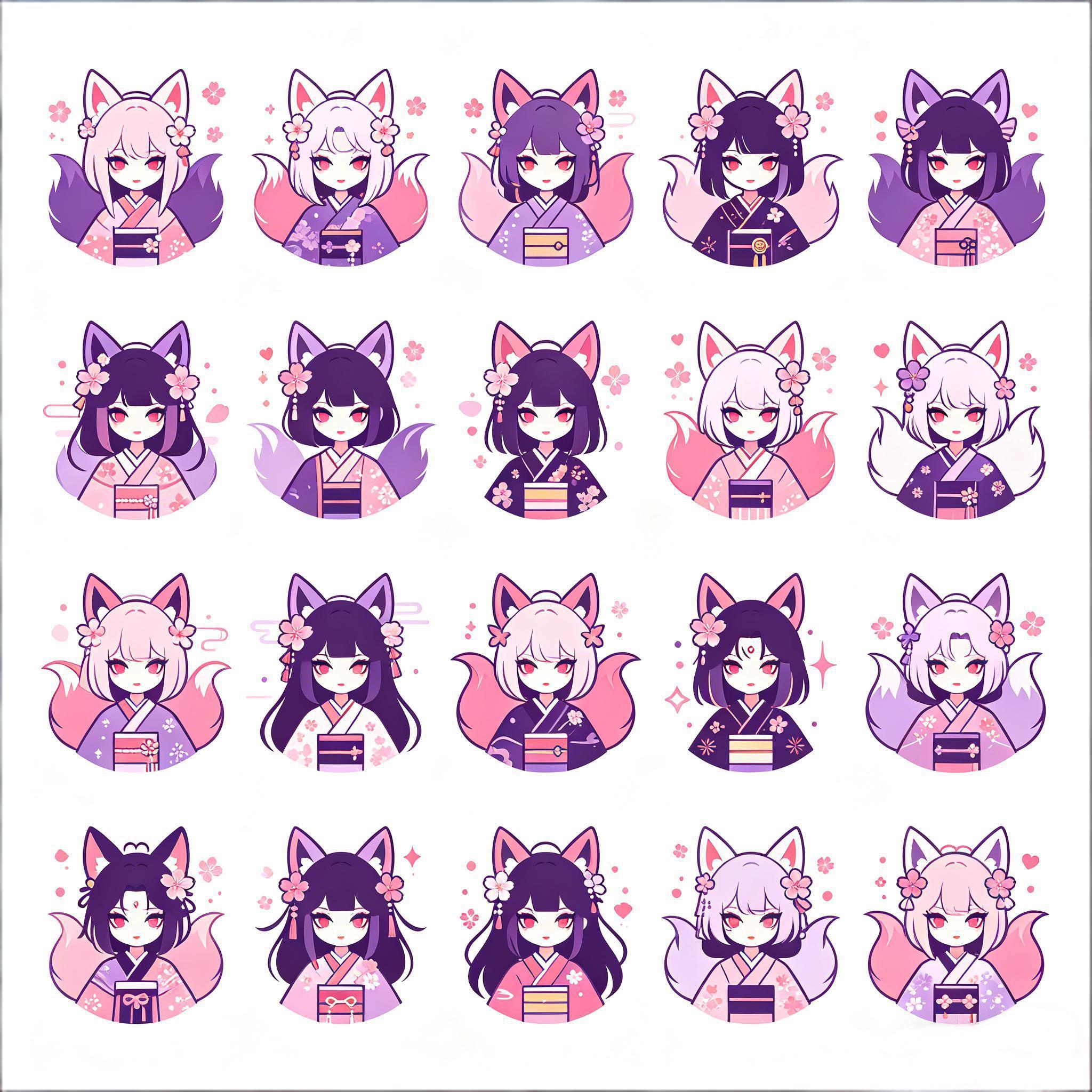 粉紫和风樱花狐妖少女图标集