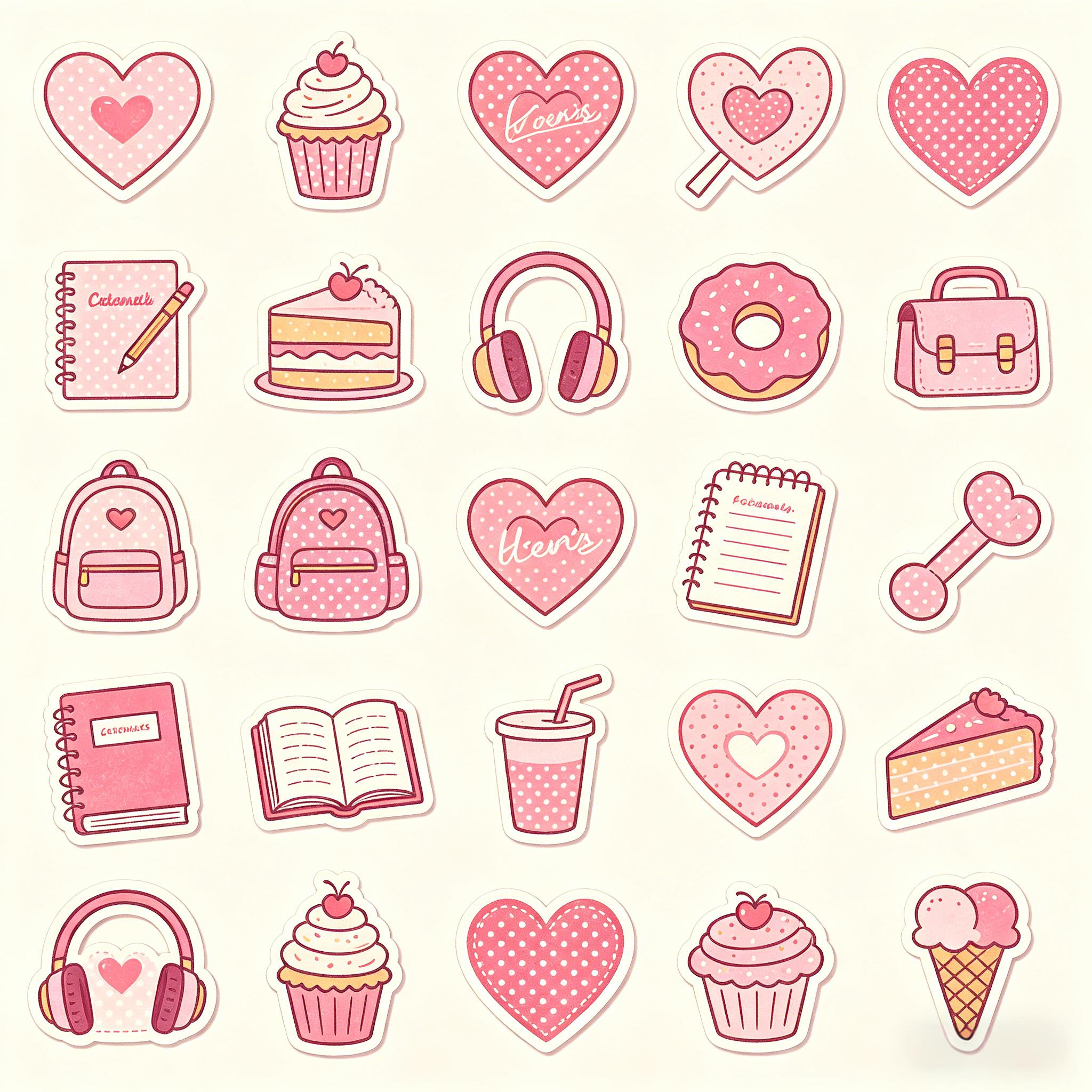 粉色甜心少女风生活贴纸图标套装