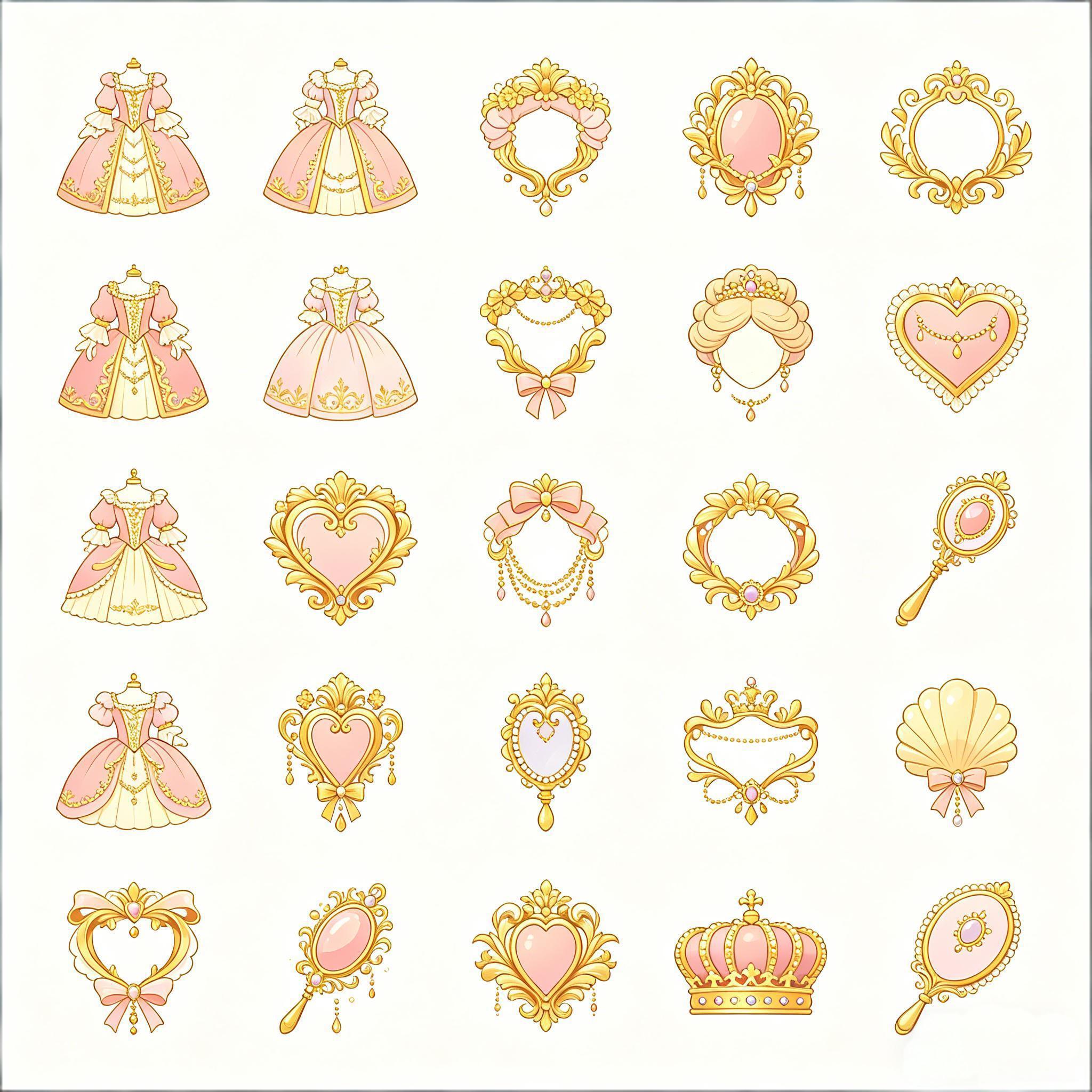 粉金洛可可风公主配饰图标集