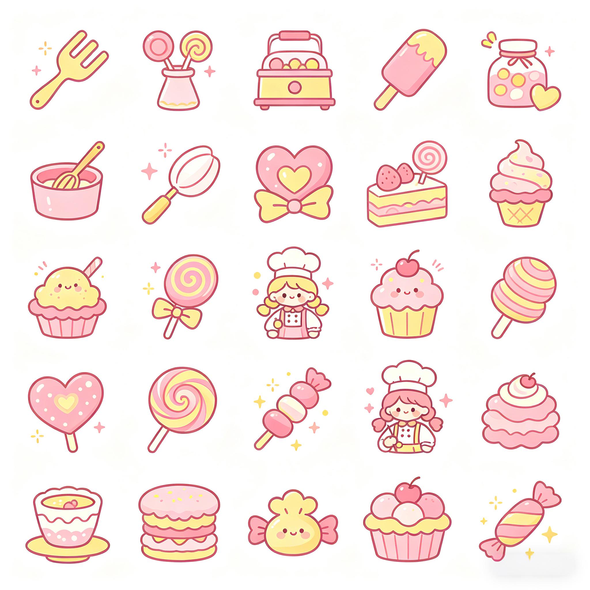粉黄甜系甜品烘焙图标集