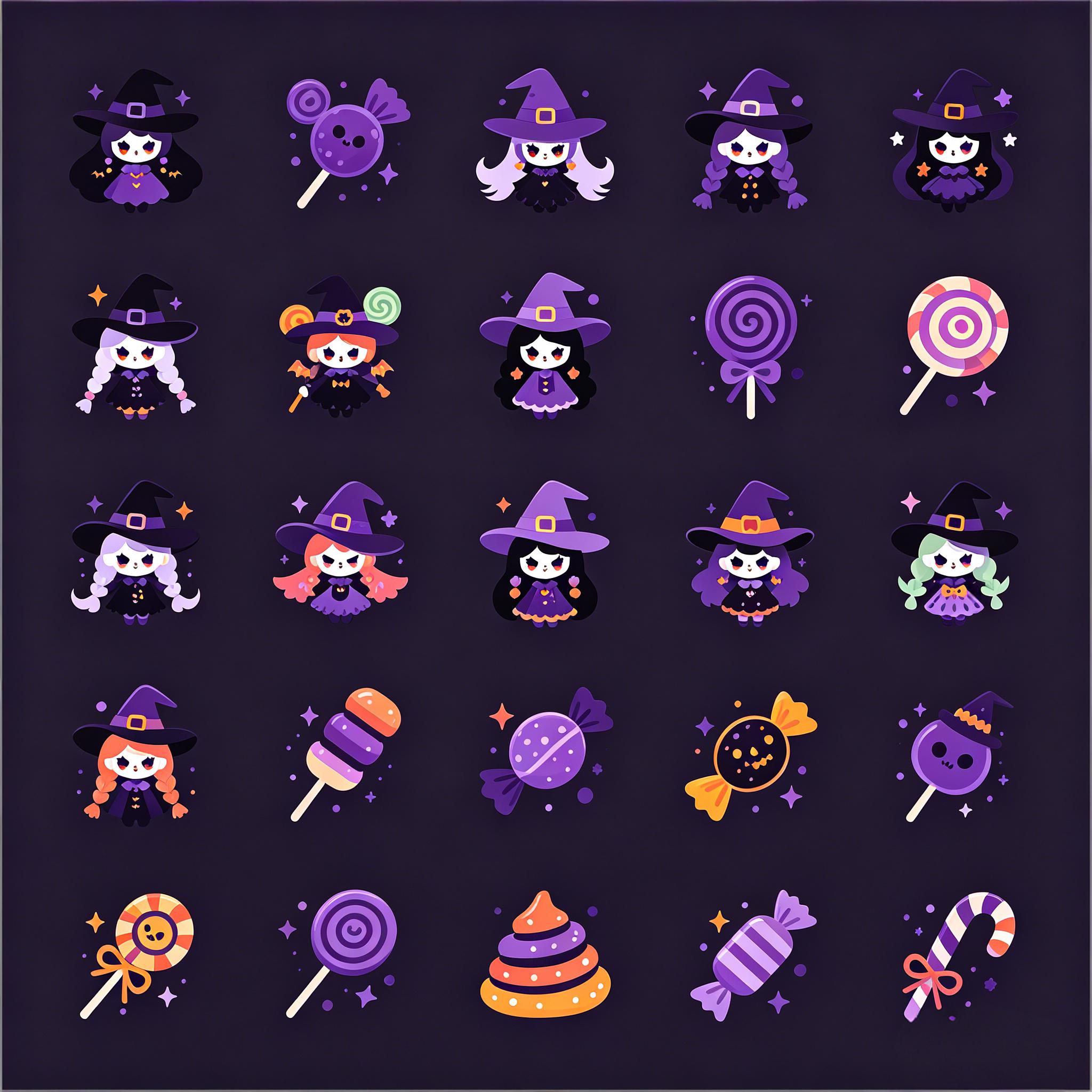 紫黑系万圣节小魔女图标集