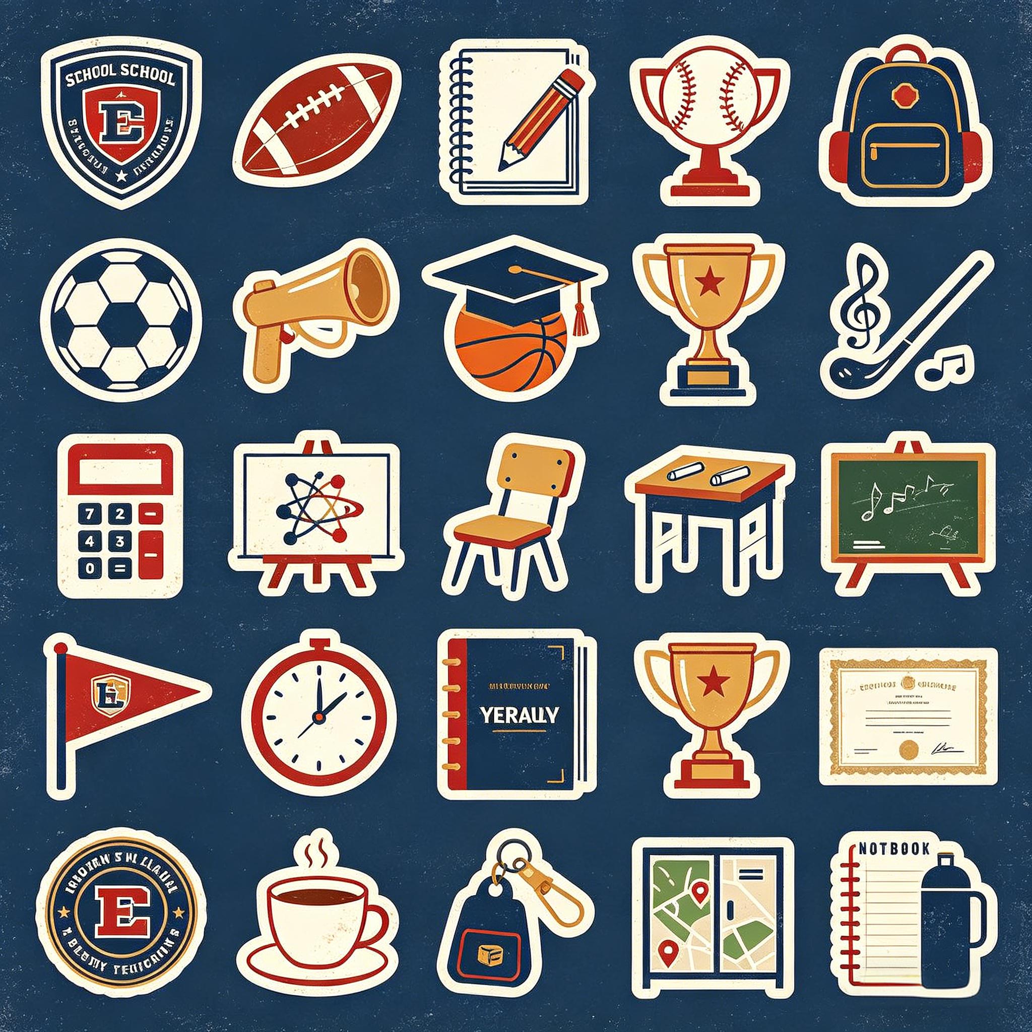 美式复古校园贴纸风图标套装