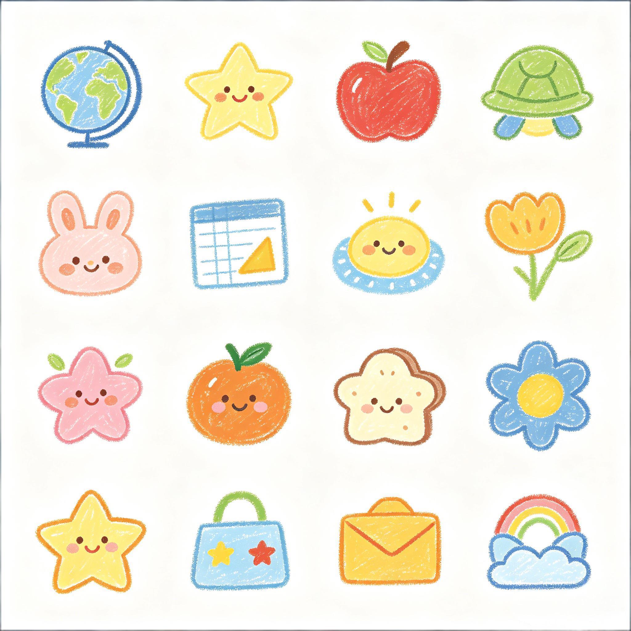 蜡笔风治愈系生活小物图标套装