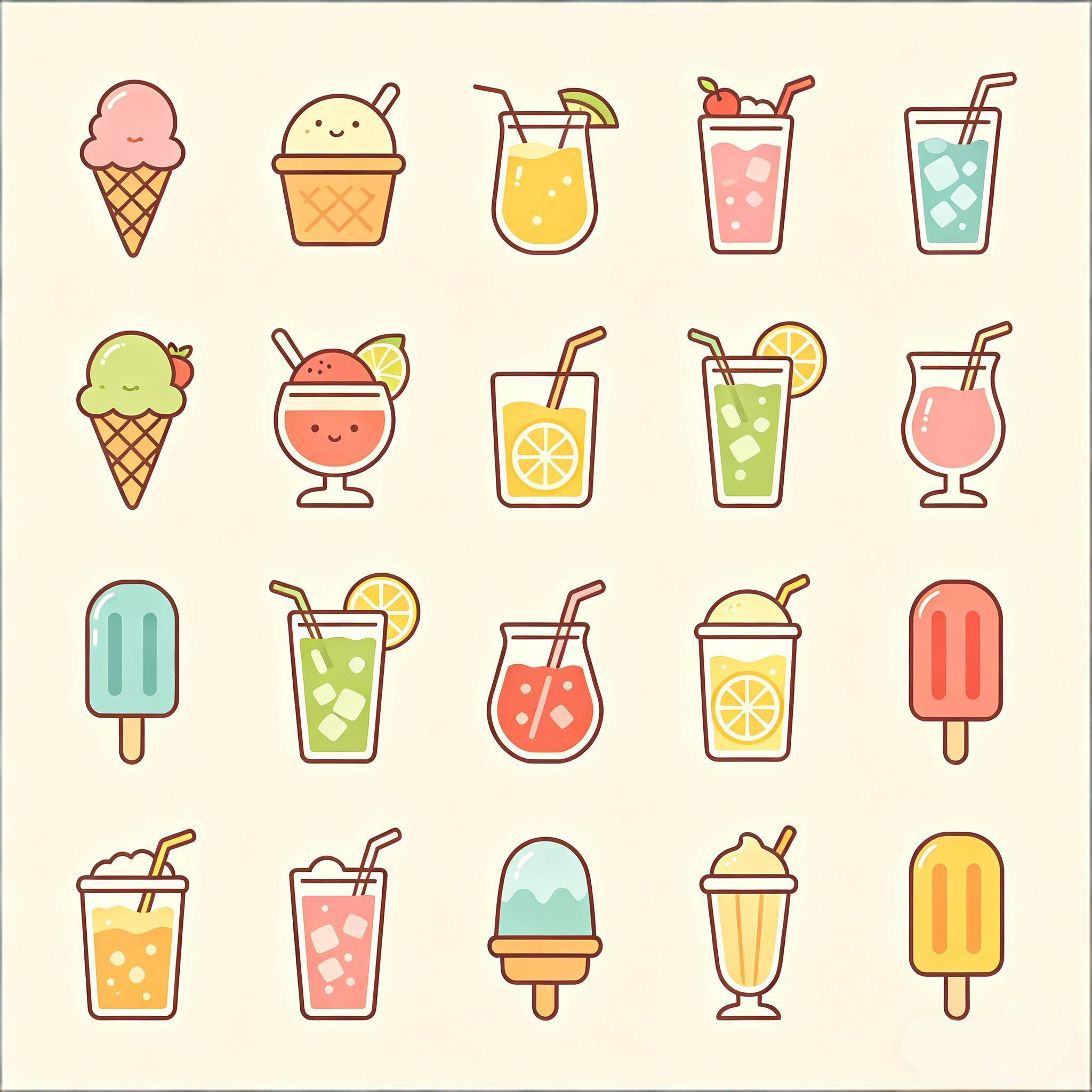 软萌夏日冷饮冰品卡通图标套装