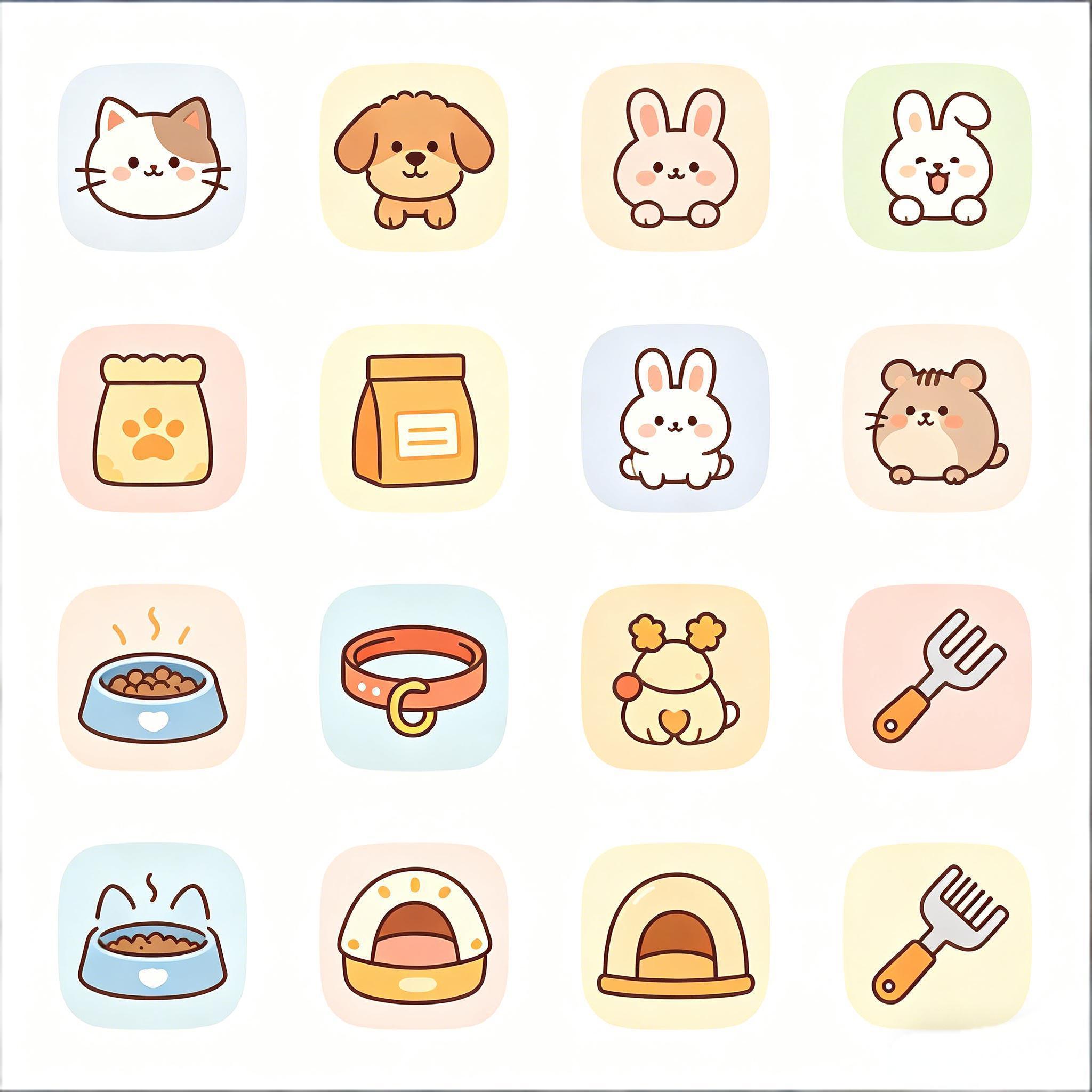 软萌治愈风宠物护理主题图标套装