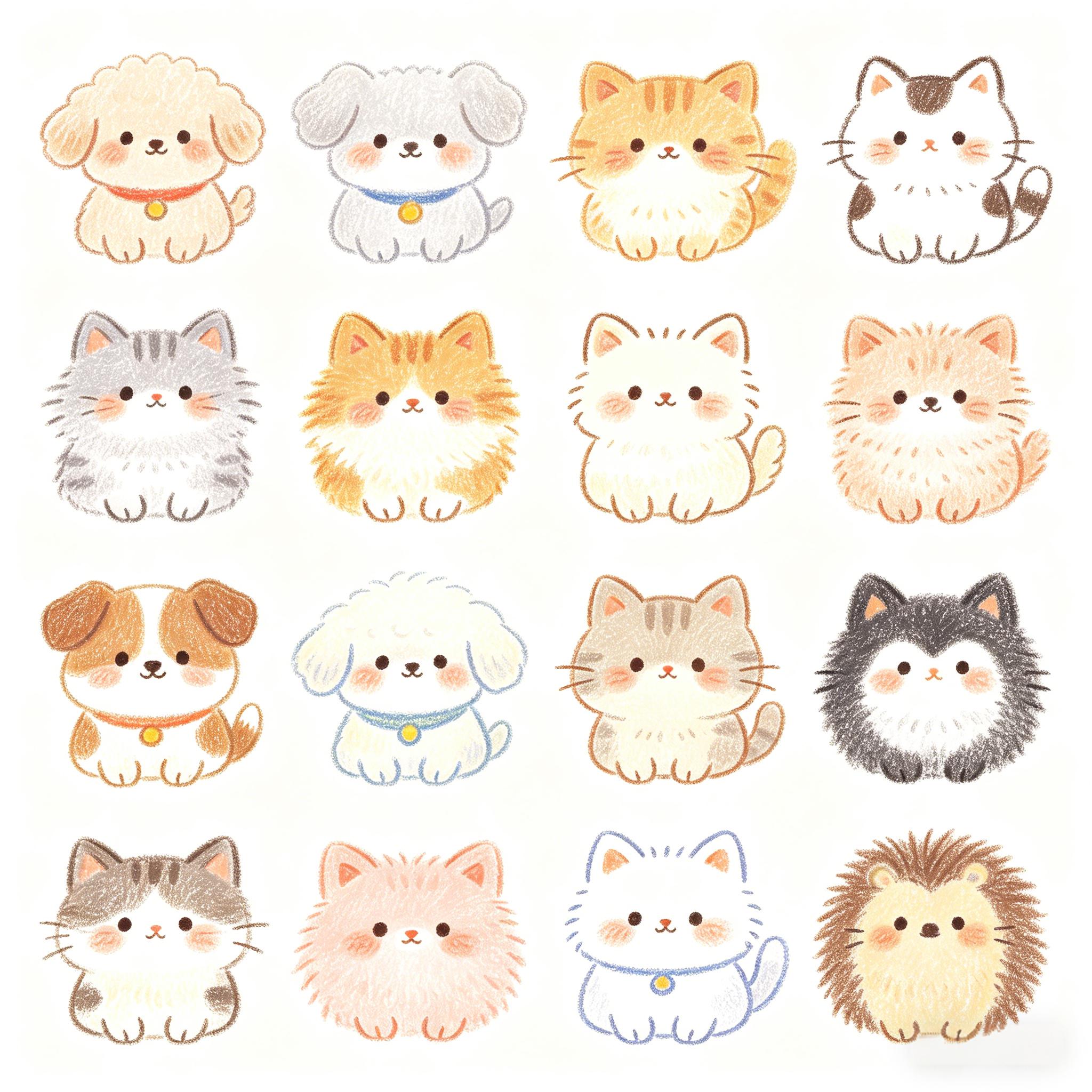 软萌治愈风手绘小动物图标套装