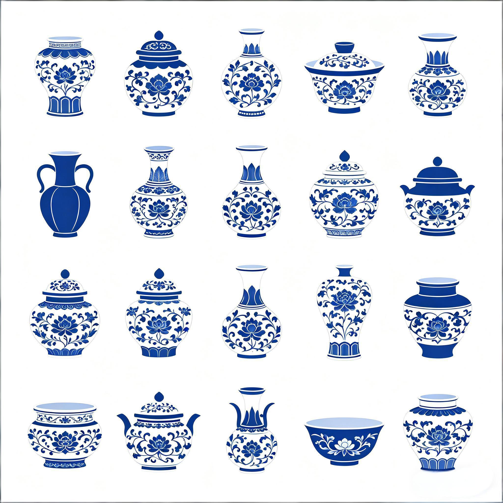 青花瓷中式陶瓷图标集